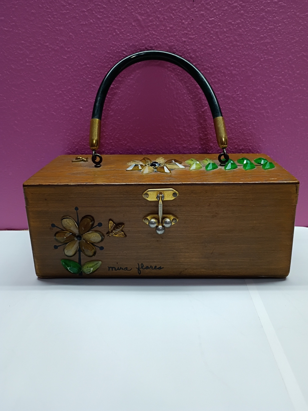 Mira Flores Brown Wooden Box with Floral Accent - Picture 4 of 15